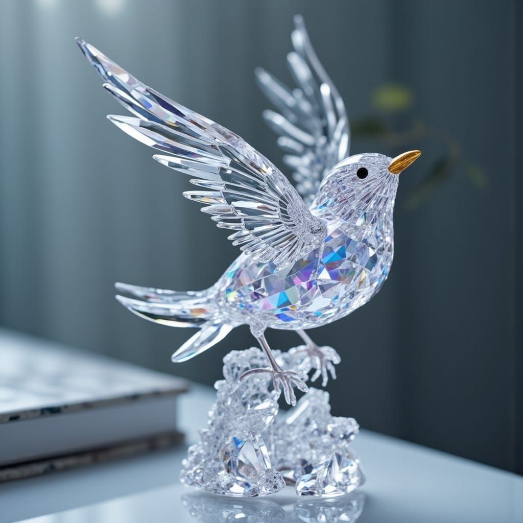 Iridescent Crystal Bird on Crystal Branch