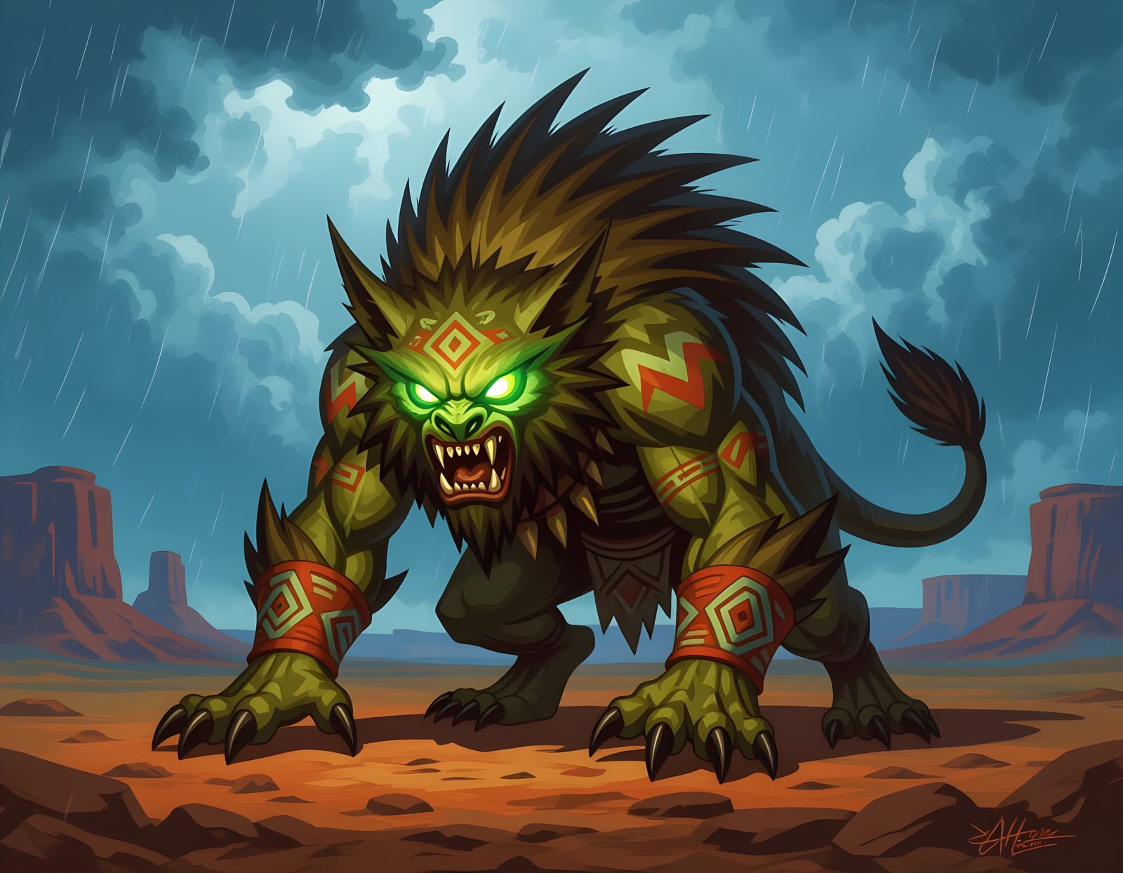 Navajo Anaye Monsters in Mythological Art Style