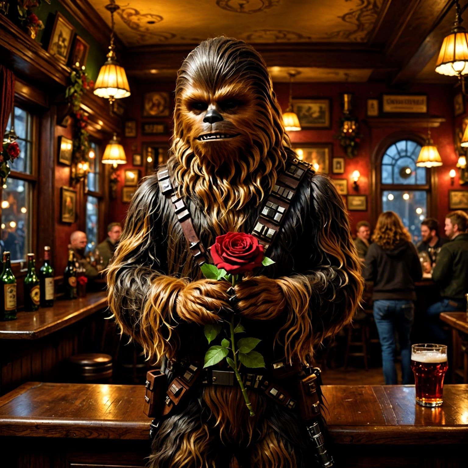 Chewbacca in Love at Irish Pub: Digital Masterpiece