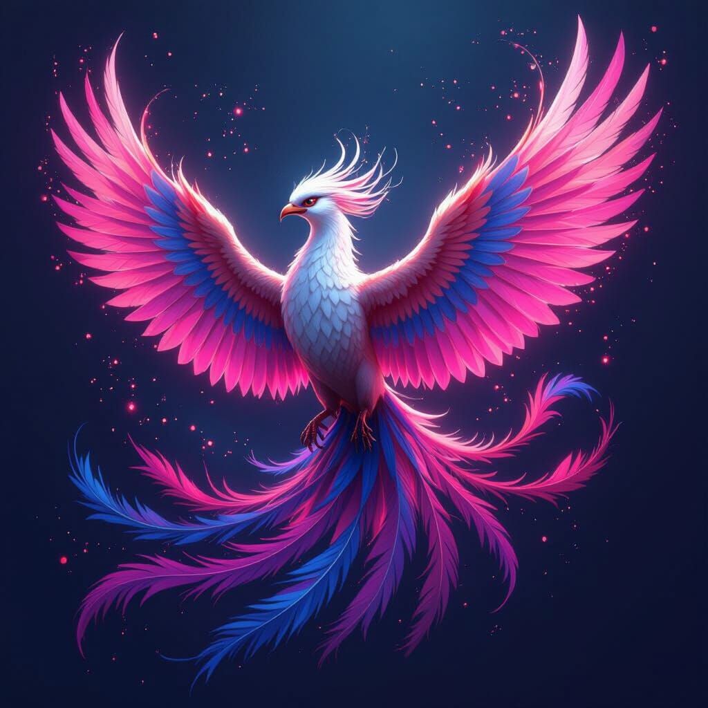 Phoenix With Fuchsia and Blue Wings in Matte Painting Style