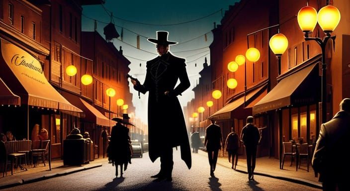 Steampunk Magician Standing in Moonlit Shadows