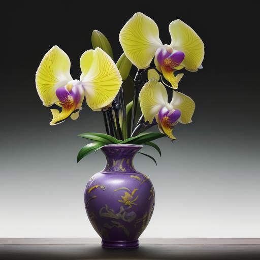 Little Yellow Dragon with Orchids in Splash Art