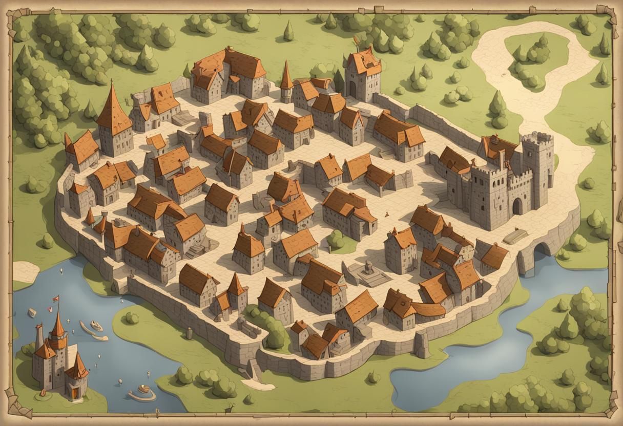 Detailed Isometric Map of a Fantasy Medieval Town