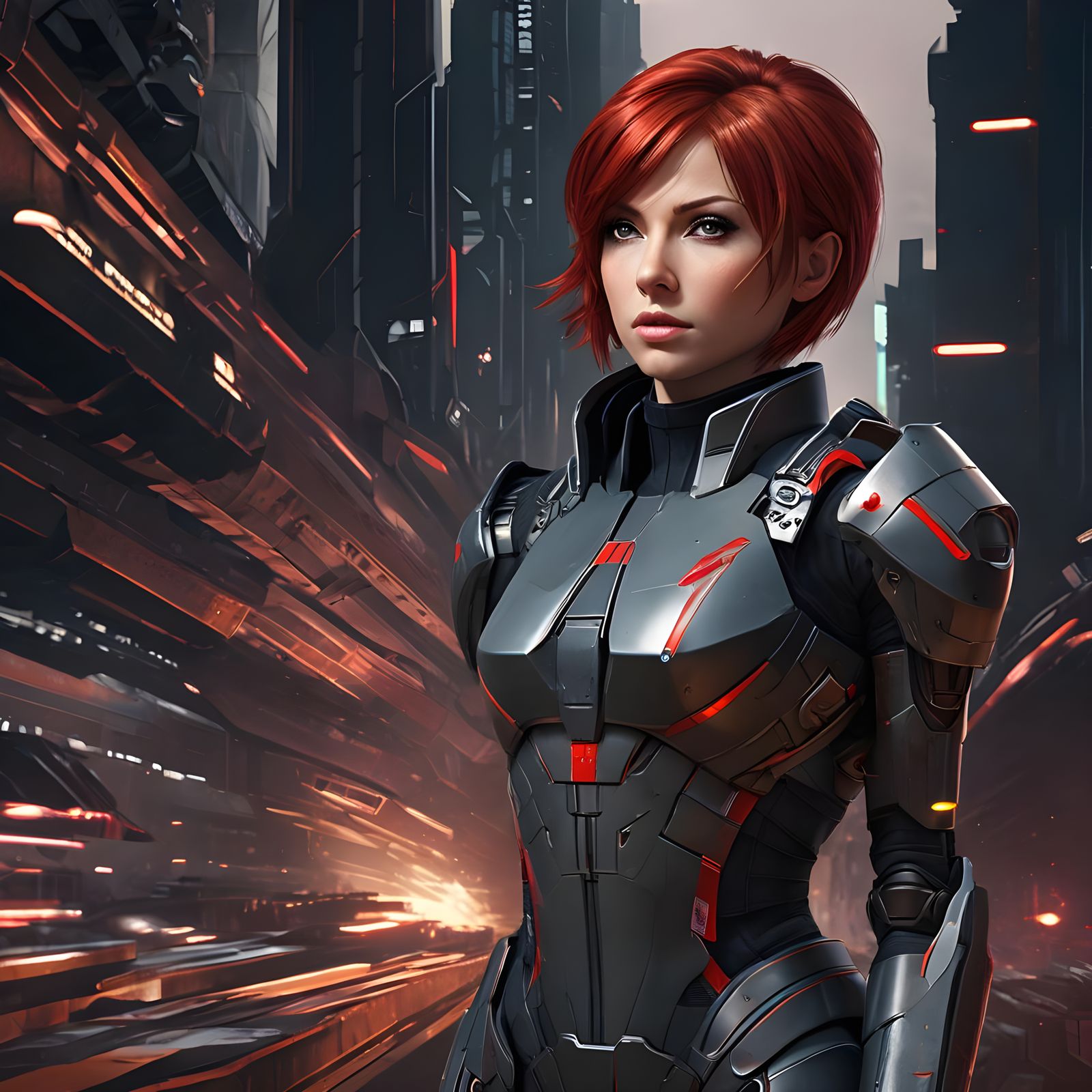 Commander Shepard Anime Portrait in Retro Sci-Fi Style