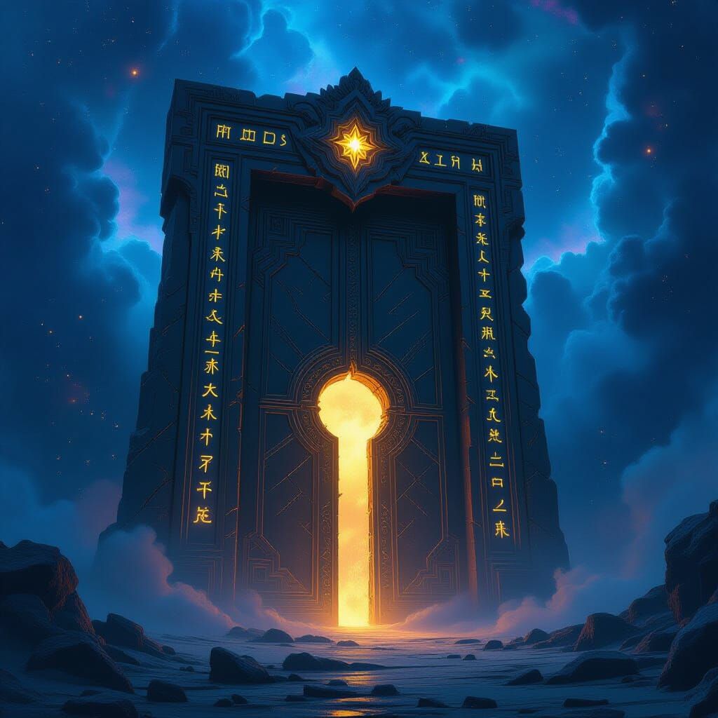 Colossal Obsidian Door in Nebula: Epic Fantasy Art