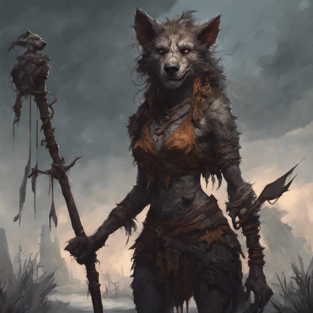 Gnoll Witch with Staff: Dark Fantasy Concept Art