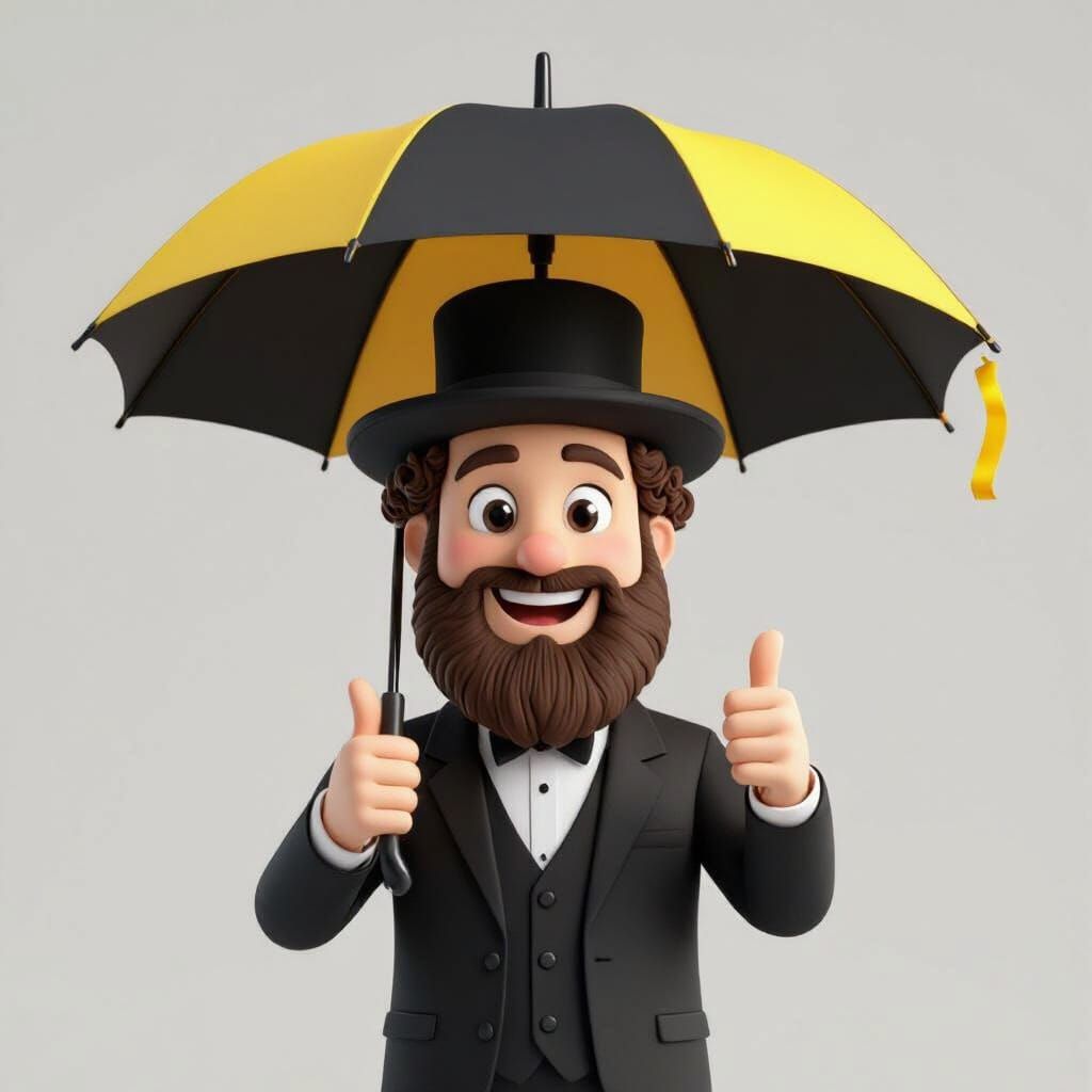 Chassidic Man Emoji Style Giving Thumbs Up with Umbrella