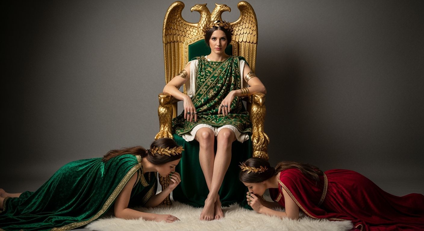 Regal Roman Empress on Emerald Throne as Photograph