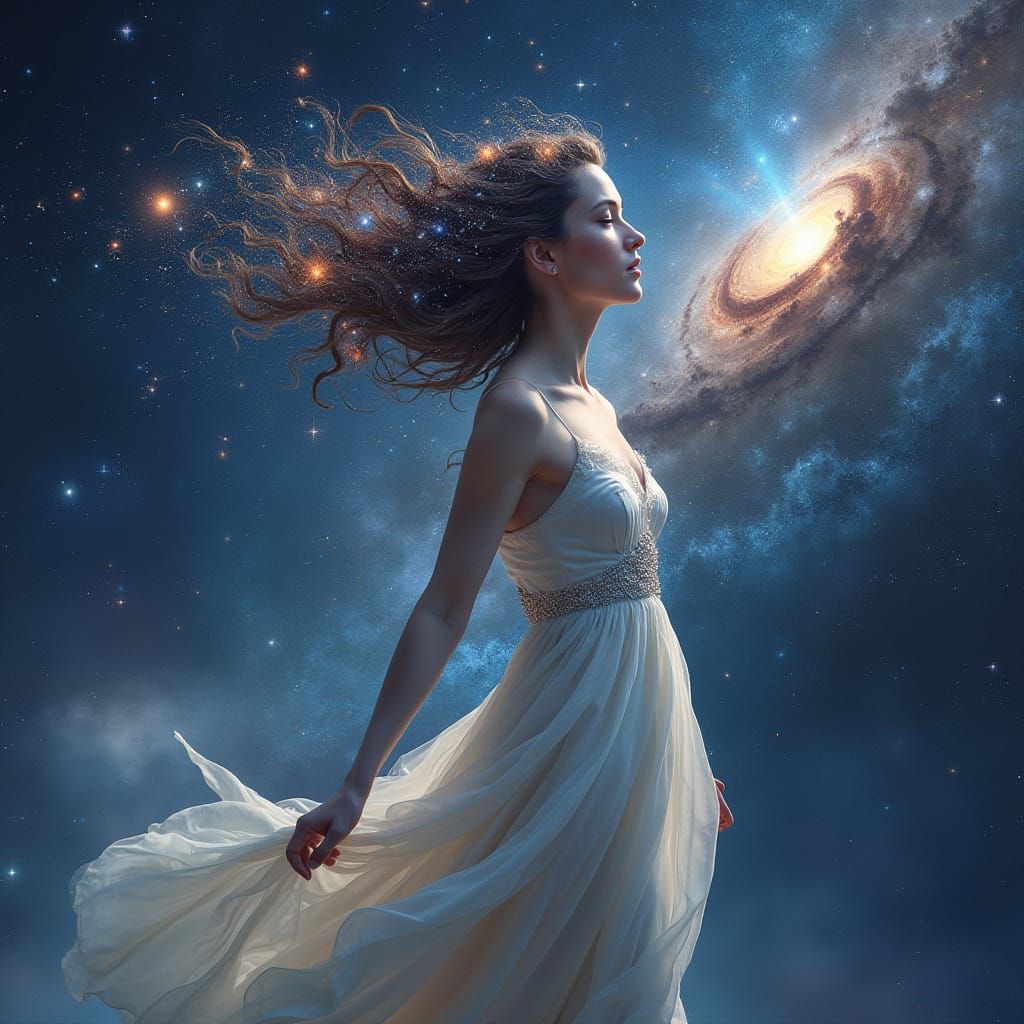 Andromeda Galaxy Personified in Ethereal Digital Art