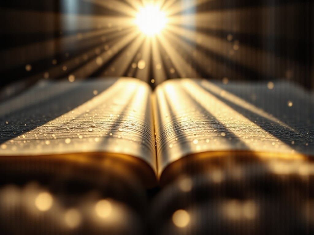 Sunlit Open Book with Floating Dust Motes