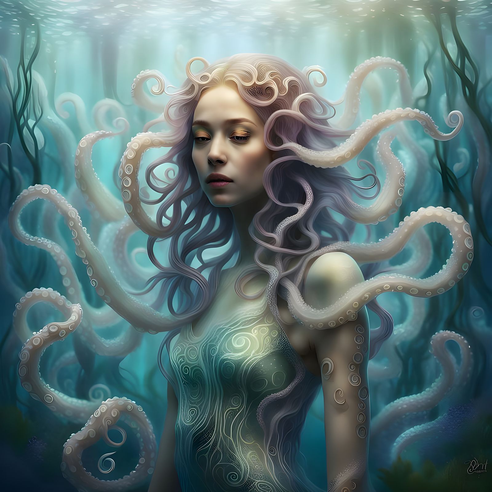 Ethereal Octopus Woman: A Dreamy Fantasy Art
