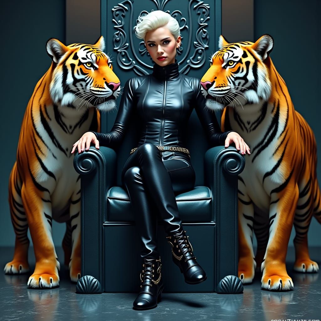 Modesty Blaise on Haematite Throne with Tigers