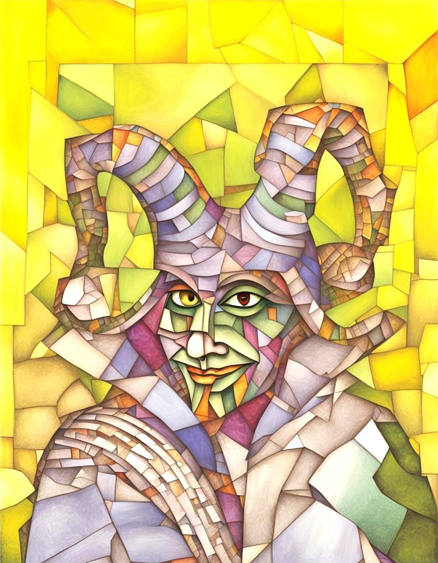 Medieval Joker with Heterochromia in Structuralist Style