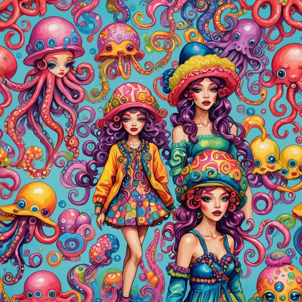 Runway Models in Candyland with Octopus Hats