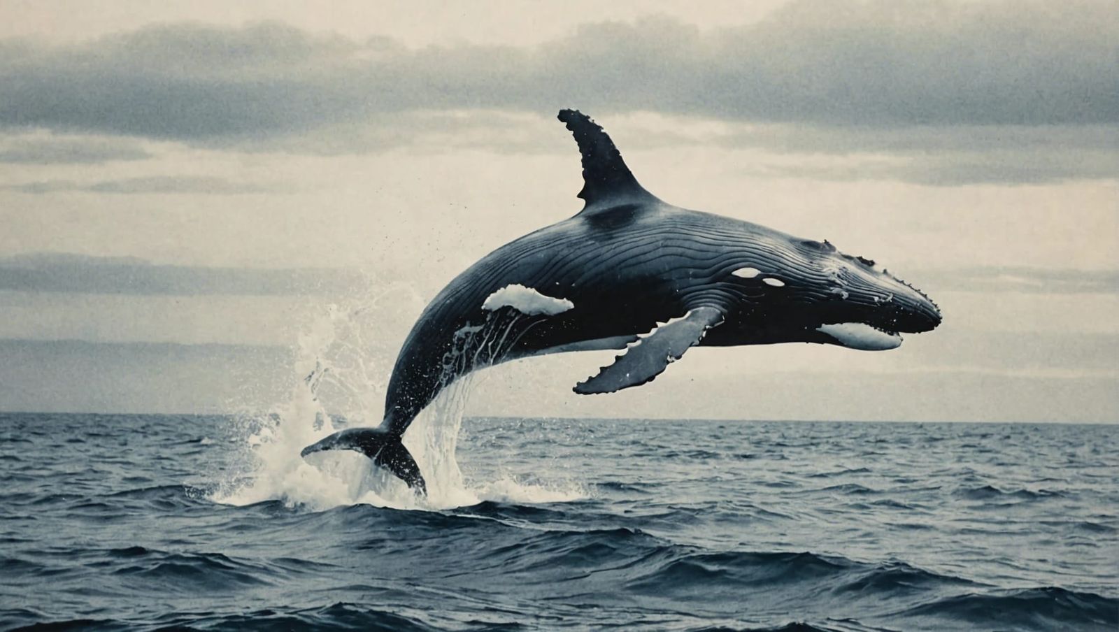 Mixed Media Whale Breaching Ocean Surface