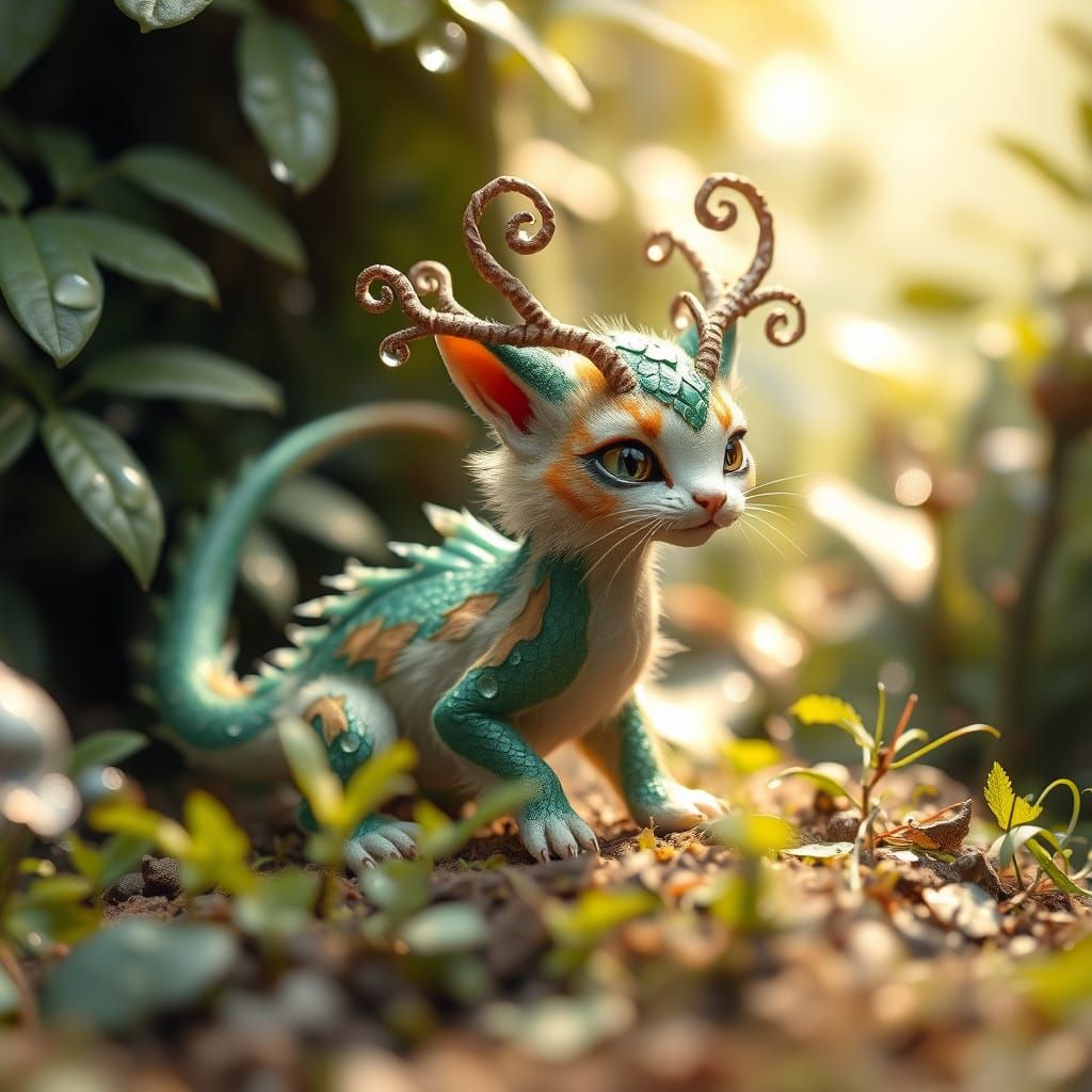 Whimsical Dragon-Cat Embarks on Jungle Adventure