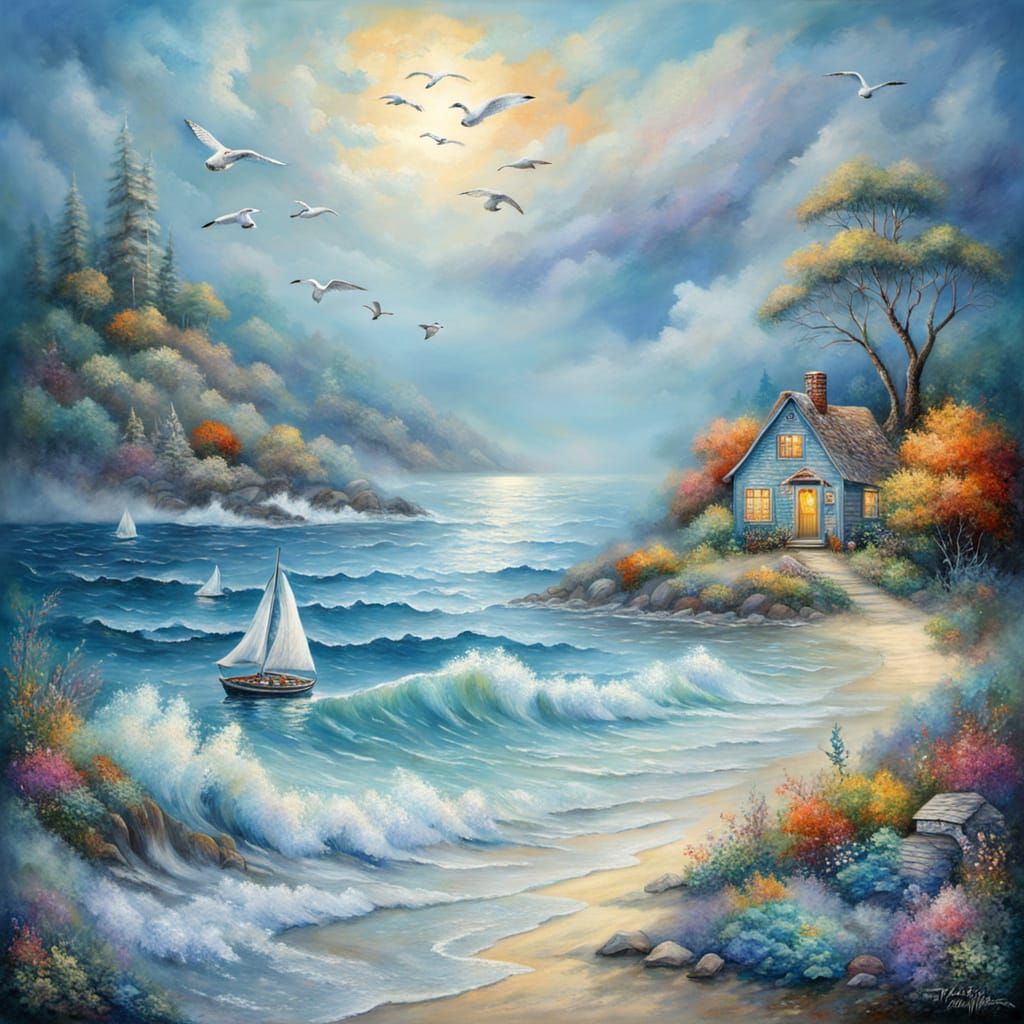 Boho Beach Cottage at Summer's End: Impasto Painting