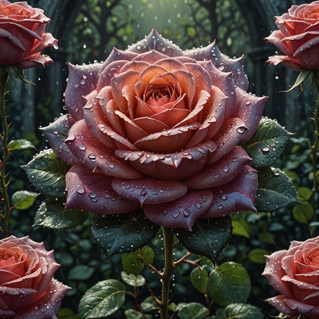 Mystical Blooming Rose in Fantasy Garden