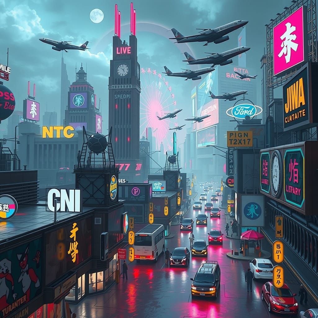 Cyberpunk Metropolis in Synthwave Neon Retro Style