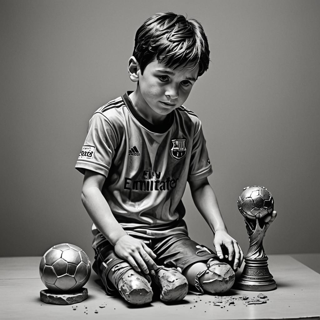 Child Creates Lionel Messi Clay Statue in Art Studio