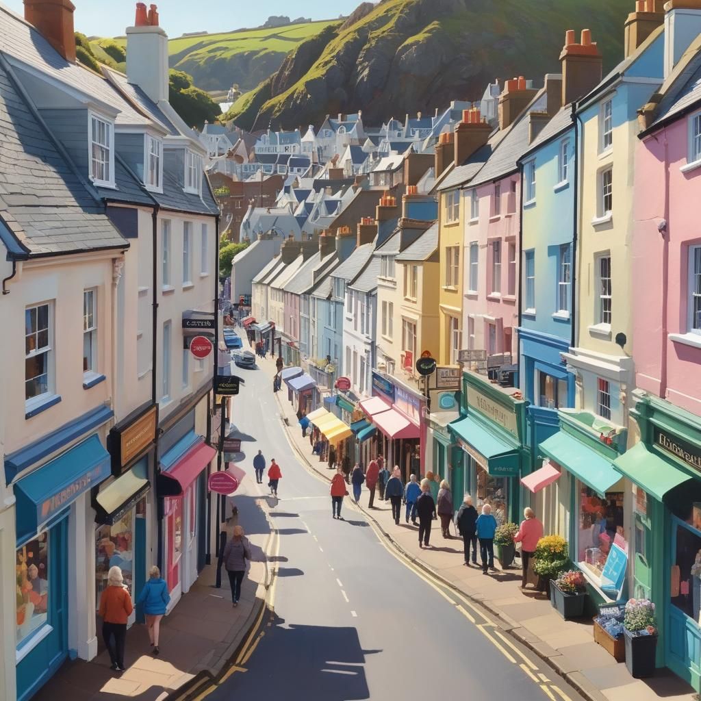 Ilfracombe Street Scene in Gouache Painting Style