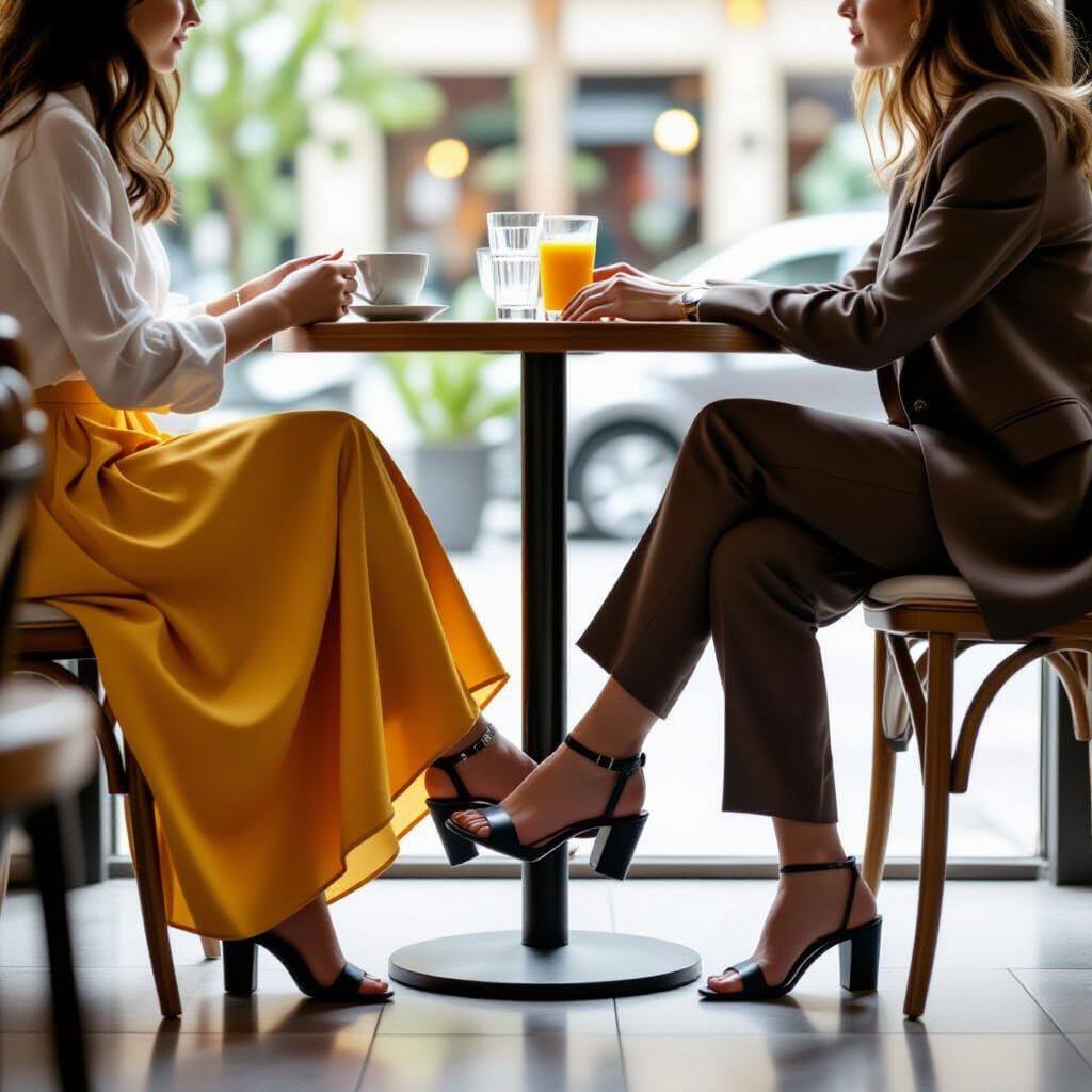 Cafe Scene: Legs and Feet of Two Women
