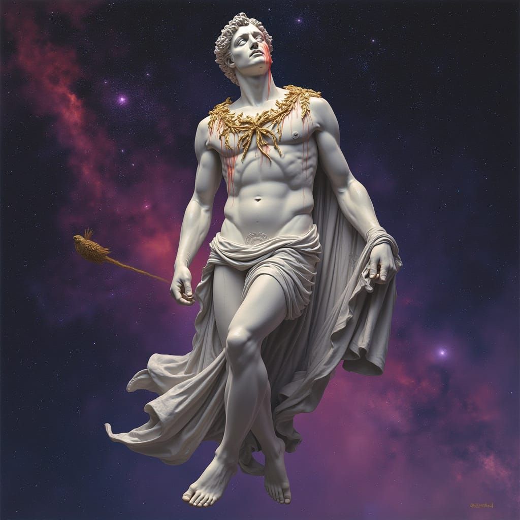Greek Statue Crying in Space: Surrealist Art