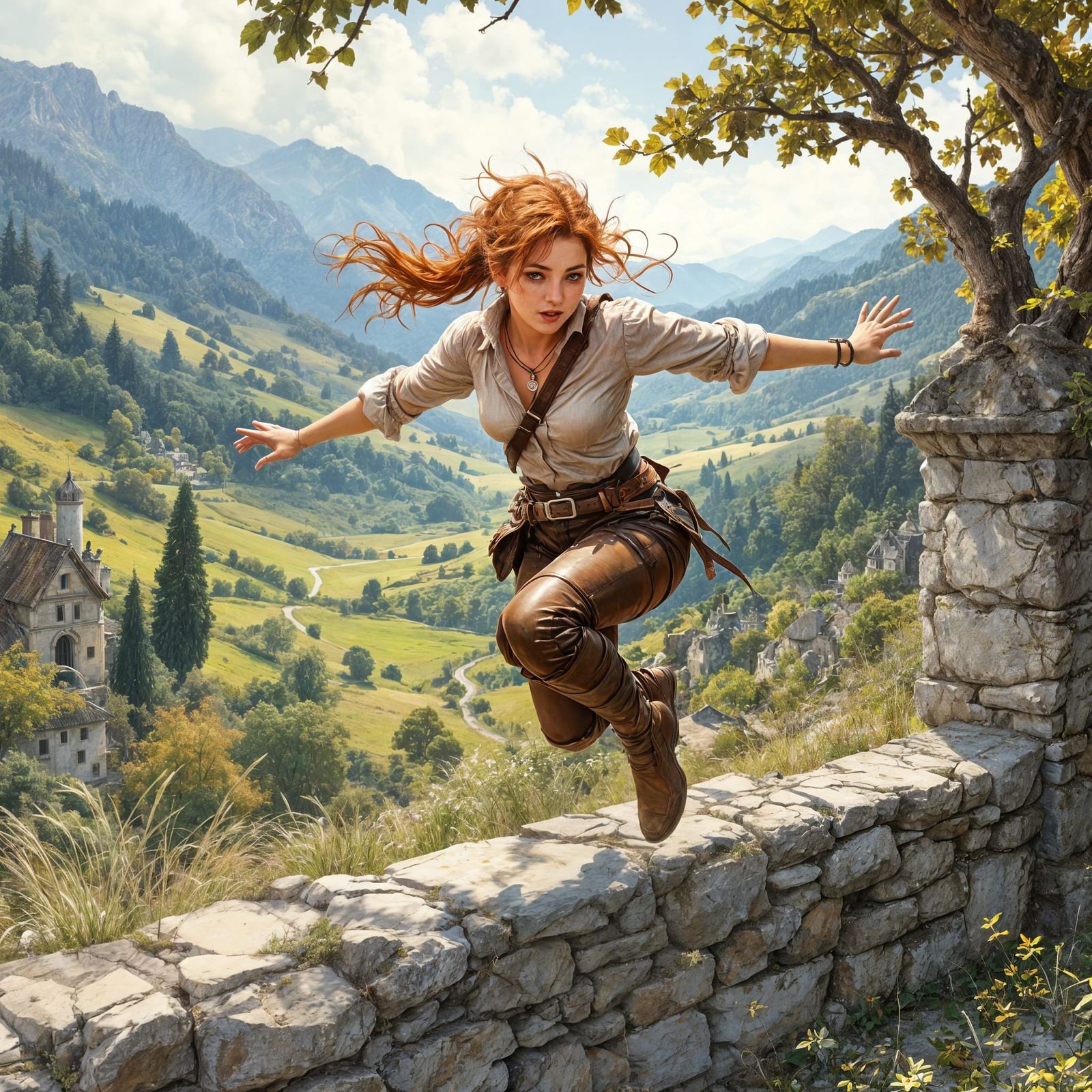 Ginger Thief's Escape: Pastel Medieval Fantasy Illustration