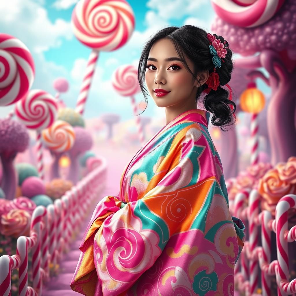 Candy Kimono in Dreamlike Candyland, Digital Illustration