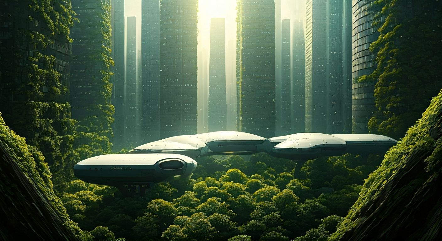 Lush Futuristic Cityscape in Hyperrealistic Style