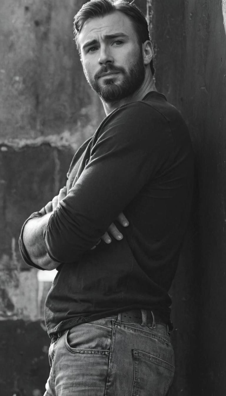 Contemplative Man with Beard in Grayscale