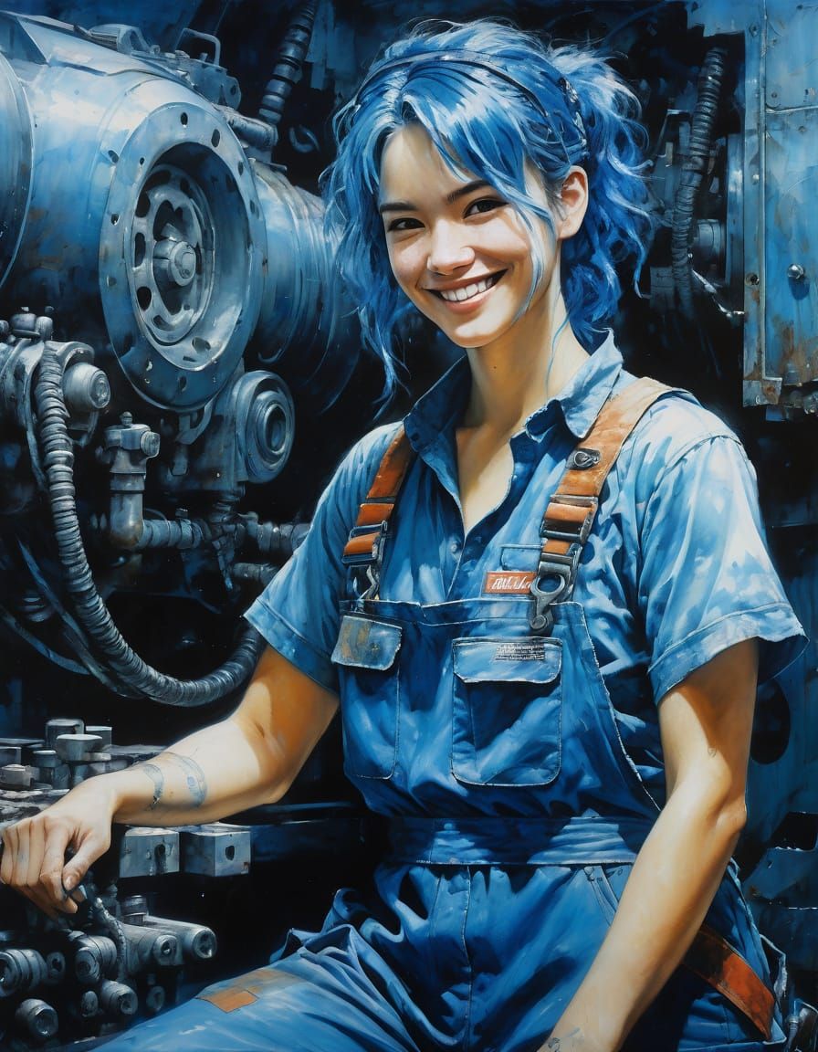 Smiling Mechanic Portrait in a Blue Palette