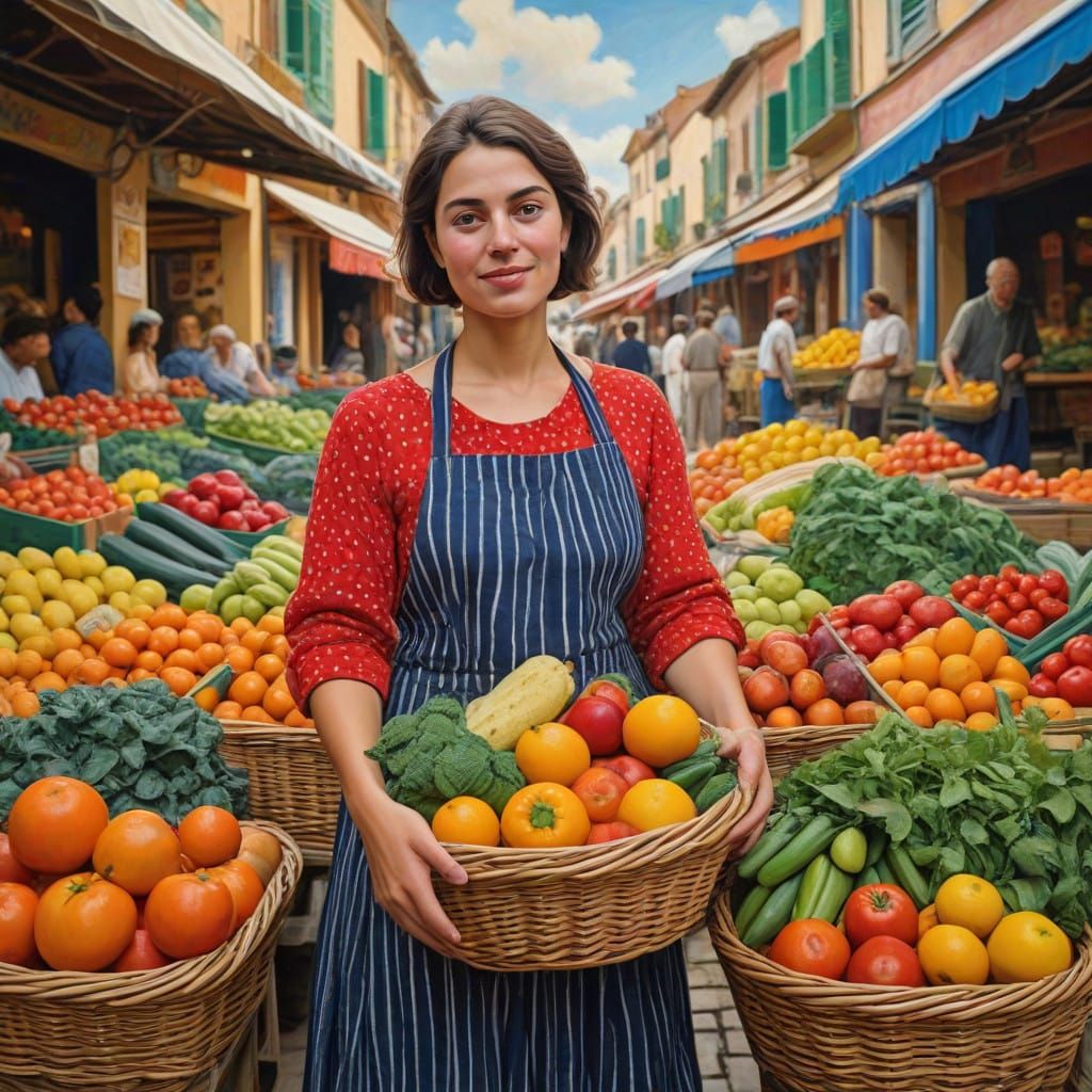 Vibrant Market Scene in Art Nouveau Style