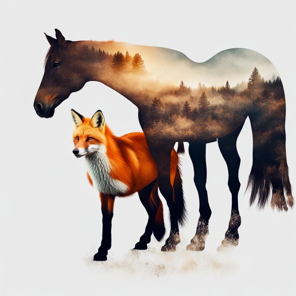 Double Exposure: Fox and Horse Fusion