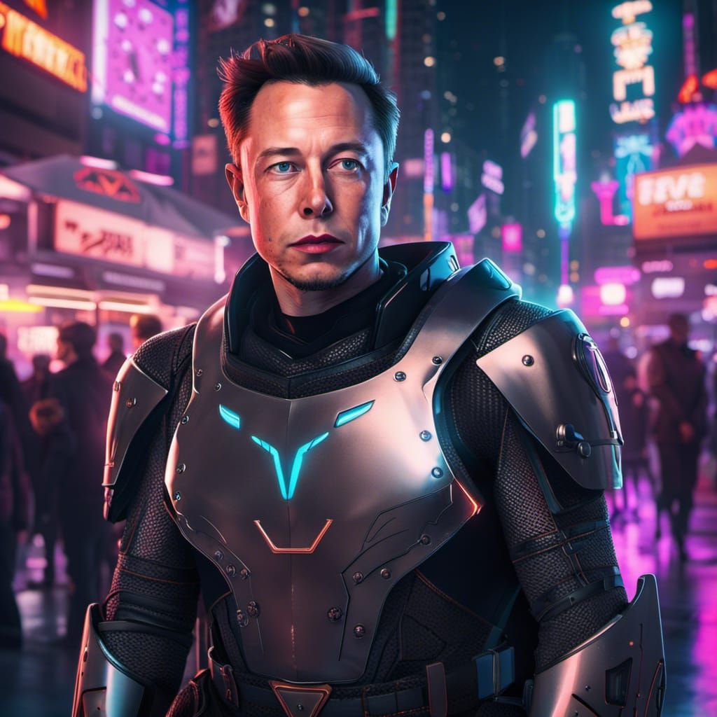 Elon Musk as Knight in Anime Neon City