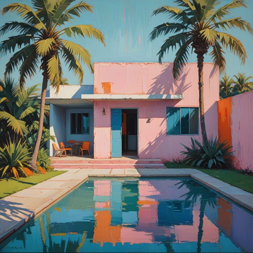 Serene Beach House in Ultramarine and Mint with Neon Accents