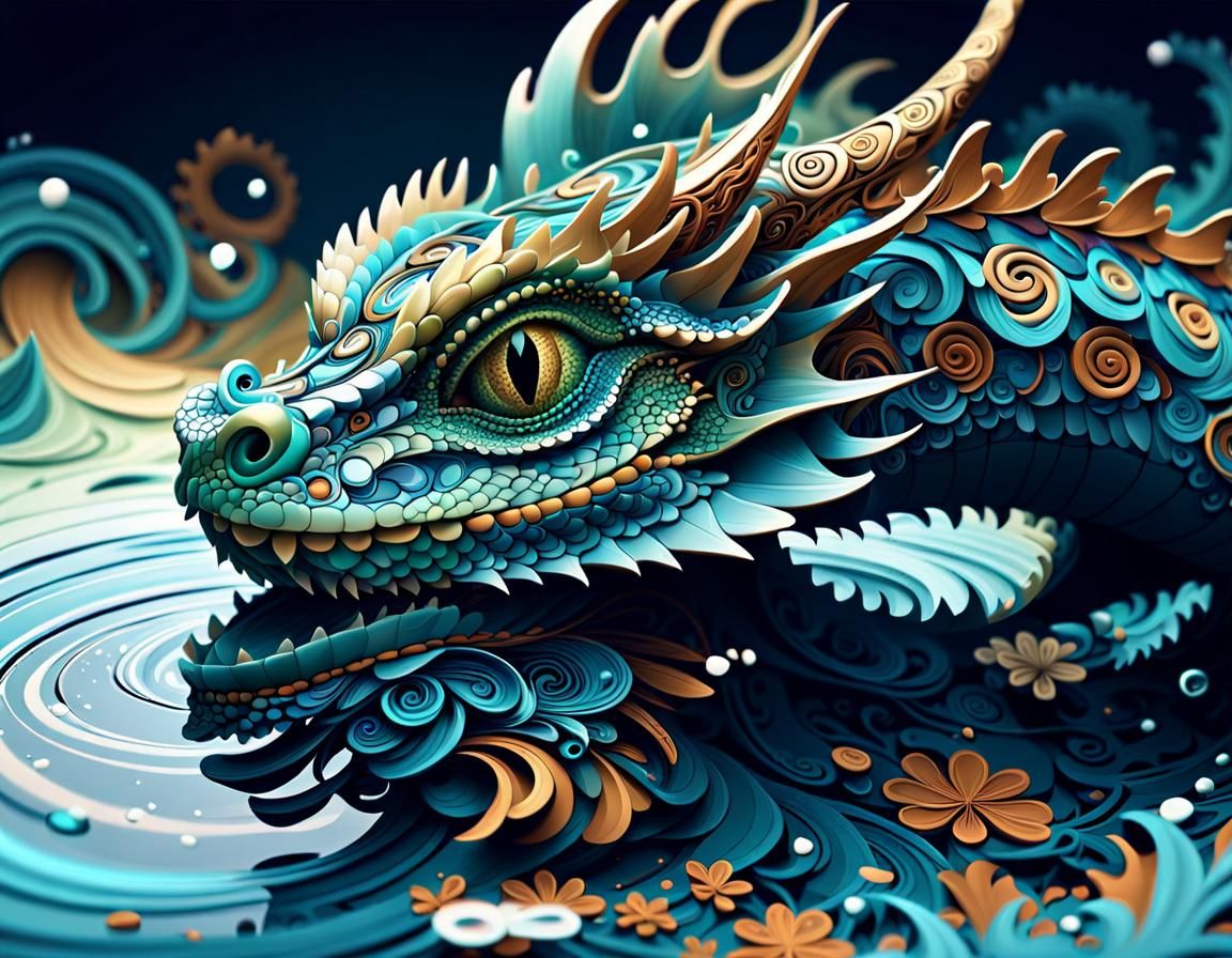 Water Dragon Masterpiece in Zentangle Style