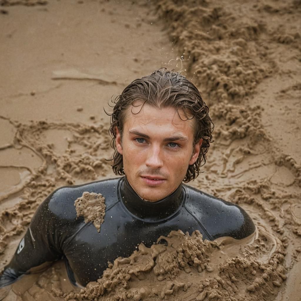 Handsome Man Sinking in Quicksand: Splash Photography