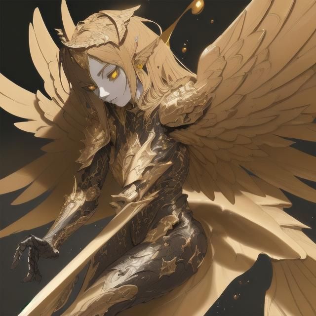 Golden Armored Knight with Black Wings