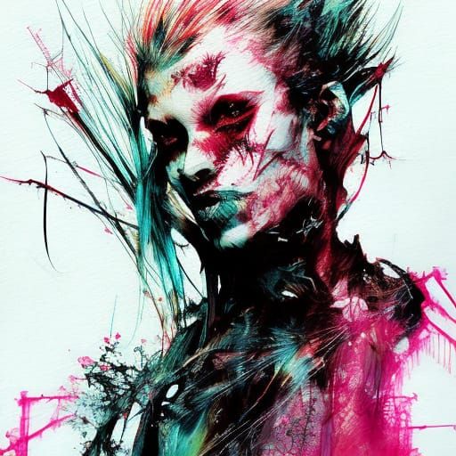 Detailed Punk Rocker Portrait in Mixed Media Style