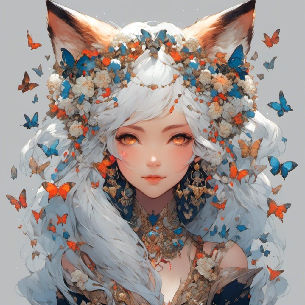 Anime Girl with Fox Ears in Digital Art Style