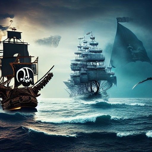 Pirate Ships and Ancient Beast: Epic Digital Painting