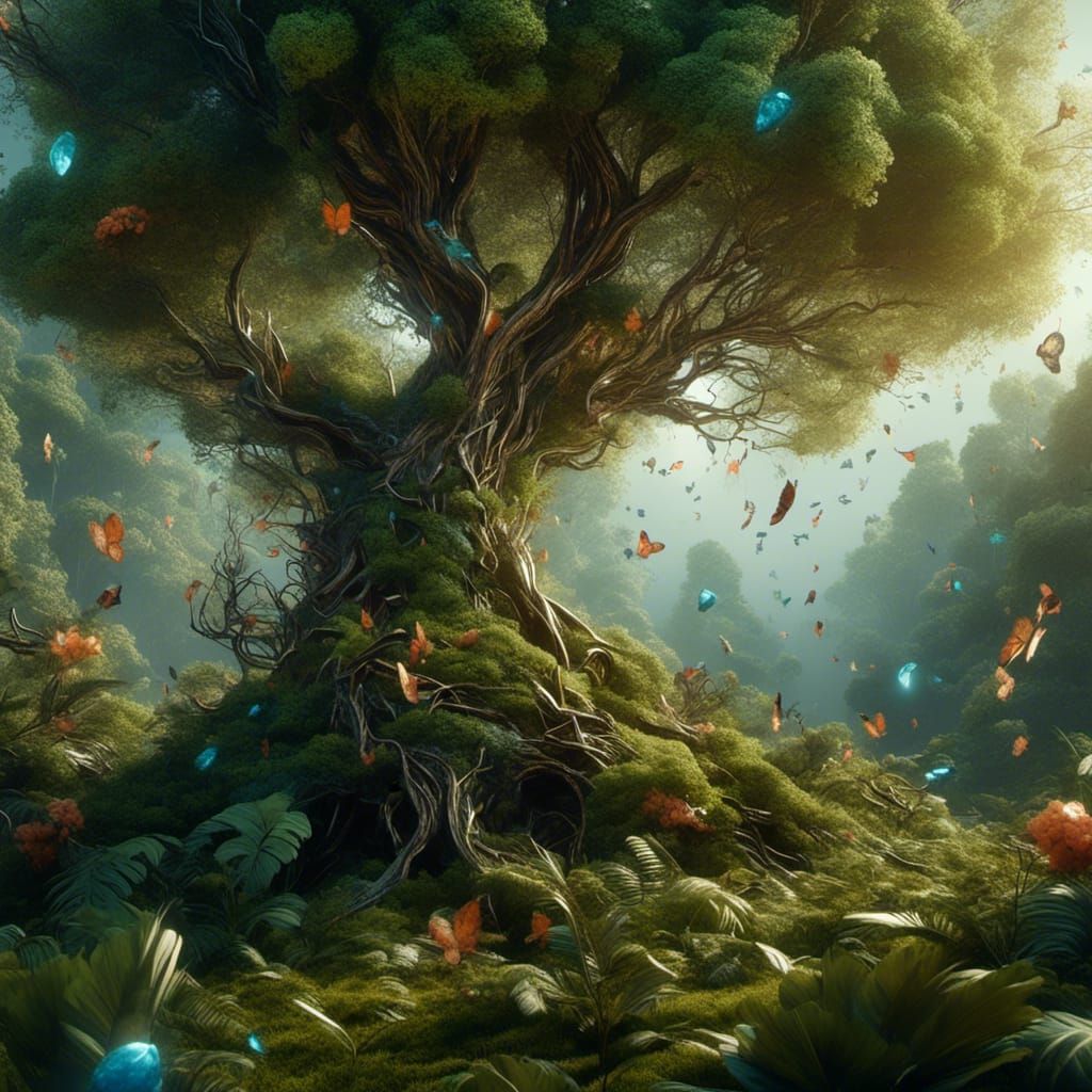 Music Notes in a Tree: Detailed Fantasy Art