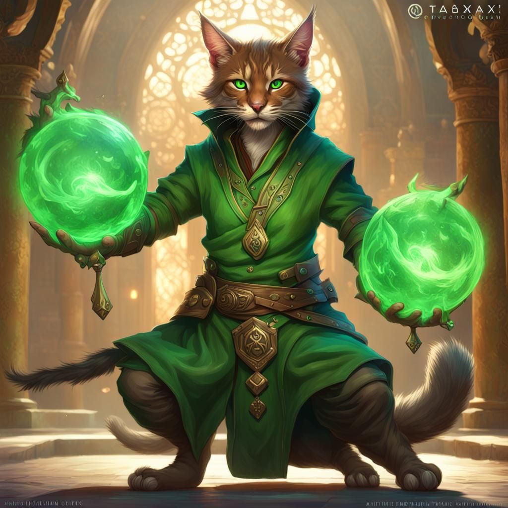 Tabaxi Sorcerer with Green Fireballs