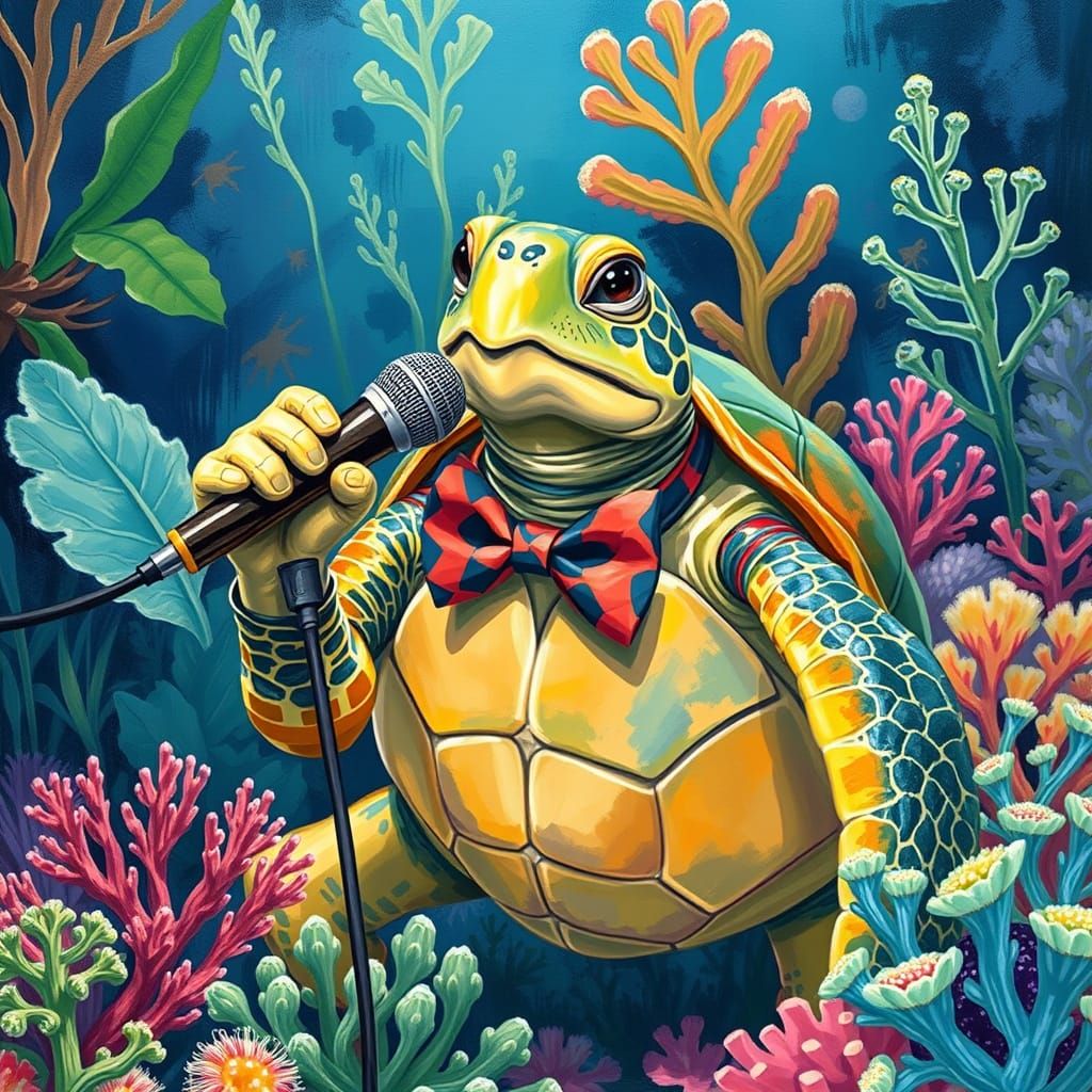 Singing Turtle with Microphone in Bold Style