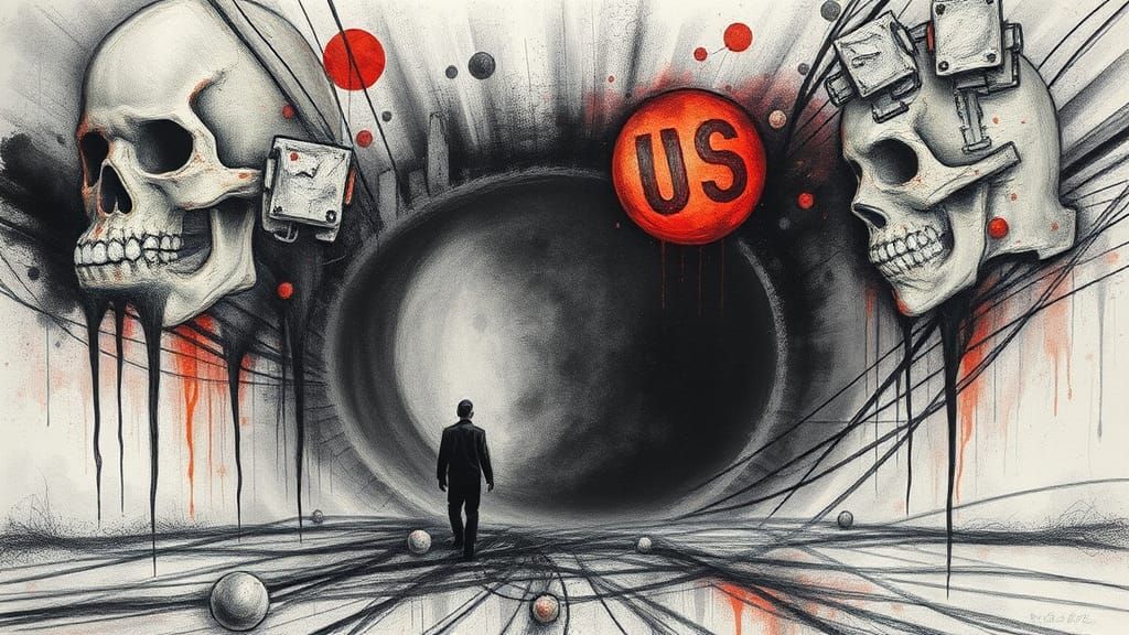 Dystopian Dreamscape: Surreal Charcoal Drawing of Political ...