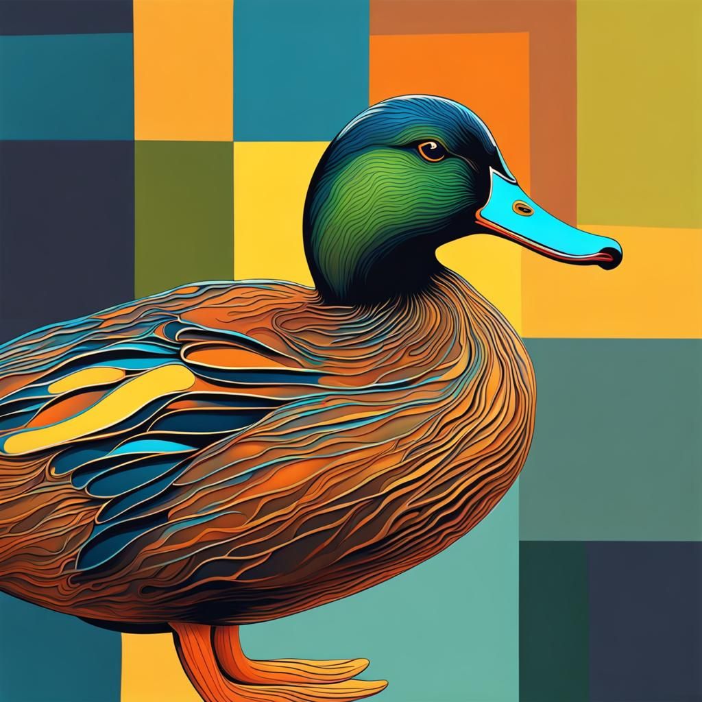 Abstract Duck Art in Complementary Colors