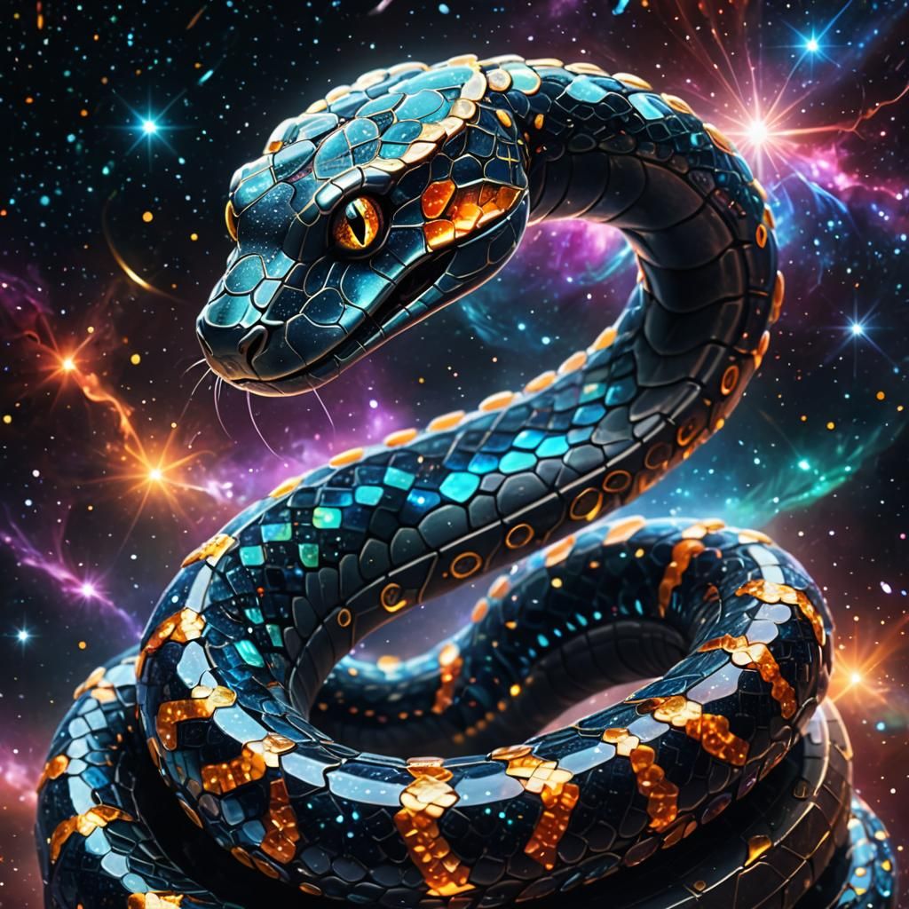 Cosmic Crystal Snake in Sparkling Outer Space
