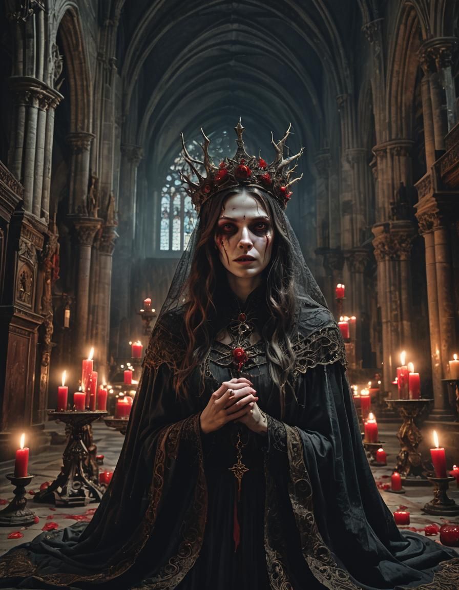 Gothic Witch Portrait with Thorn Crown and Candles