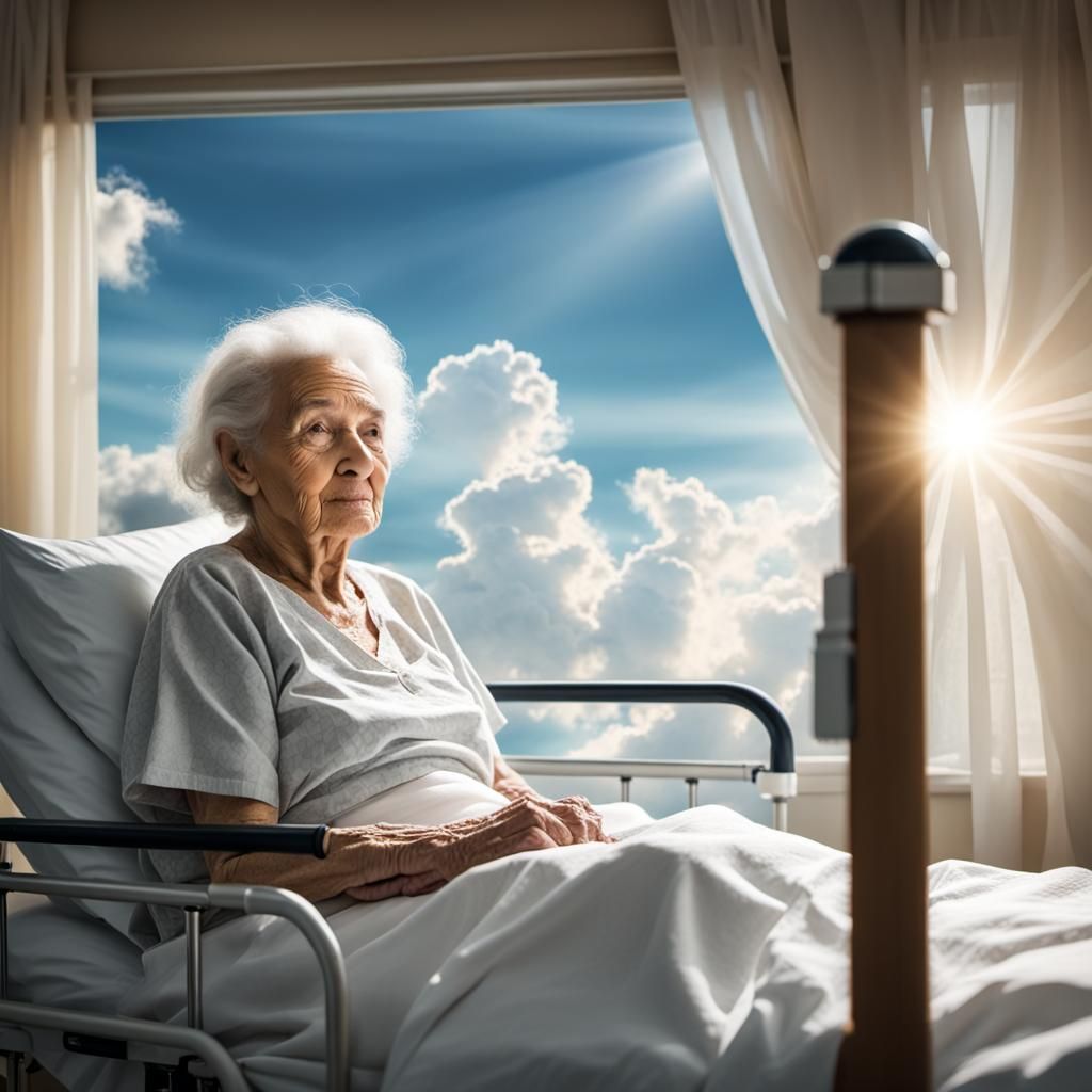 Old Woman Awaits Visitors in Hospital